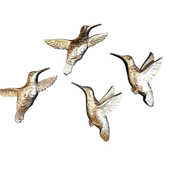 Vintage 1985 HOMCO Gold Hummingbird Wall Plaques Set of 4 - Picture 3 of 8